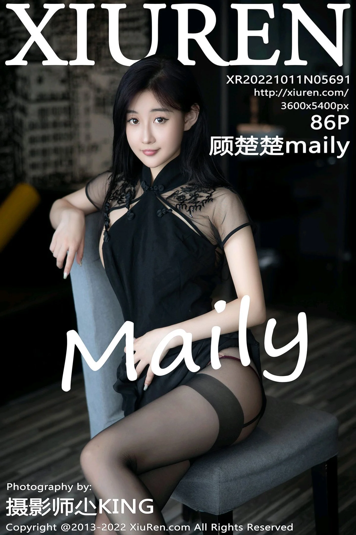 [XiuRen秀人网]No.5691_模特顾楚楚maily性感黑色旗袍服配魅惑黑丝秀美腿甜美迷人写真86P-秀人网 - XiuRen.Space